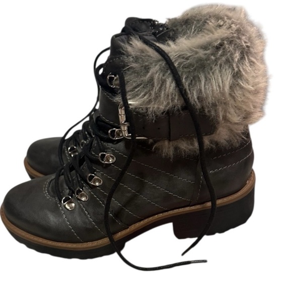 American Rag Y2K Women's Dark Gray Fur-Lined Riveted Lug Sole Winter Boots - Picture 2 of 8